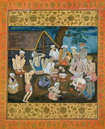 Assembly of fakirs preparing bhang and ganja, from the Large Clive Album by Mughal School